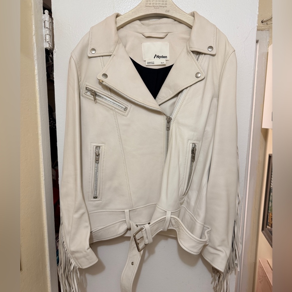 🤍 Nyden Leather Fringe Moto Jacket – Size L